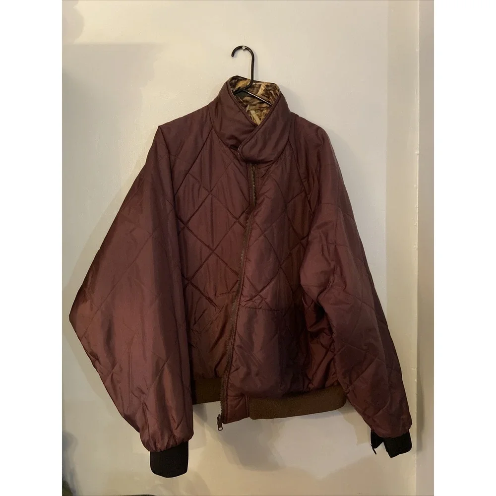 Herters Mens‎ Hunting Jacket Brown Green Camouflage Zipper Pockets 2XL Revers